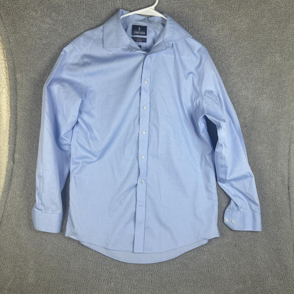 Stafford Shirt Mens 15.5 34-35 Light Blue Non Iron Pinpoint Oxford Regular Fit